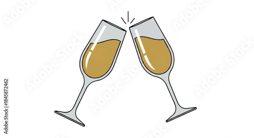 Two Champagne Glasses Clinking in Celebration Moment.