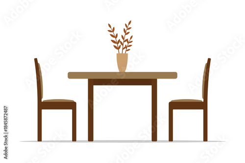 Table and chairs. Colored silhouette. Front and side view. Vector simple flat graphic illustration. Isolated object on a white background.