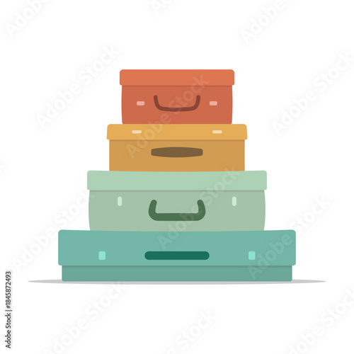 Suitcases of various colors. Colored silhouette. Front view. Vector simple flat graphic illustration. Isolated object on a white background.
