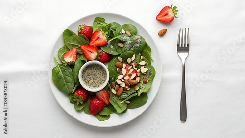 Wallpaper Mural Healthy Spinach and Strawberry Salad with Almonds Top View Torontodigital.ca
