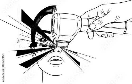 Laser dermatology icons set in black and blue colors on white background
