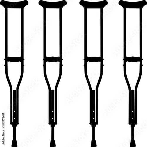Four identical medical crutches shown in a clean silhouette against a white background

