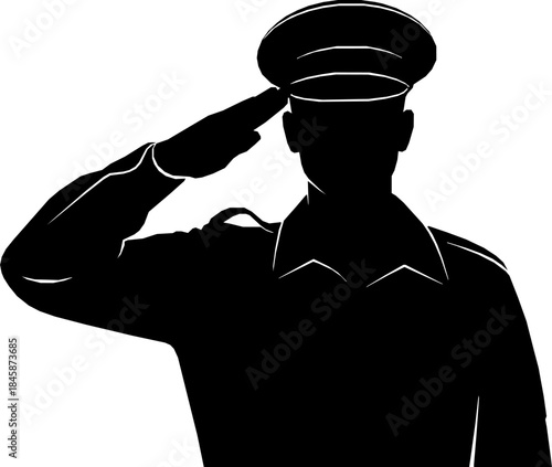 silhouette of a salute soldier military salute in black and white background.
