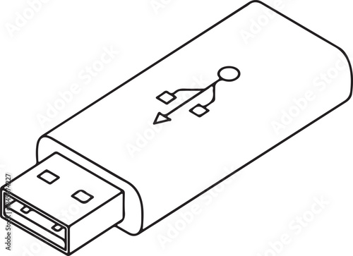 Usb flash drive outline icon, universal serial bus symbol for data storage and portable digital information transfer concept