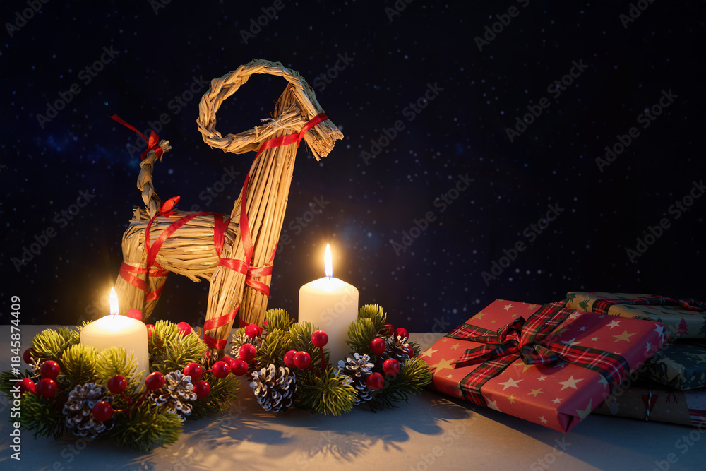 Naklejka premium Julbock Christmas Straw Goat and Candles