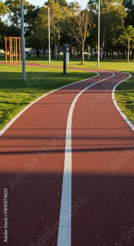 Smooth, clean paved pathway bordering a bright recreational area. Designed for safety and easy access around the community park space, foundation, concrete, walkway