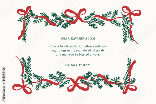 Elegant Merry Christmas Greeting Card with Holiday Decorations