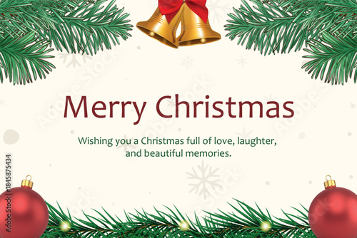 Elegant Merry Christmas Greeting Card with Holiday Decorations