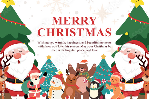 Elegant Merry Christmas Greeting Card with Holiday Decorations