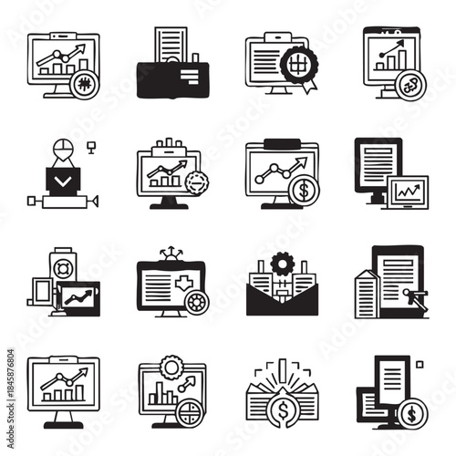 Financial Data Monitoring and Analytics Icons Collection