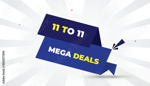 mega deals 11 to 11 web banner vector illustration art editable eps format template design deep blue yellow shapes bold font white gray gradient abstract sun shine business background 4k vector illust