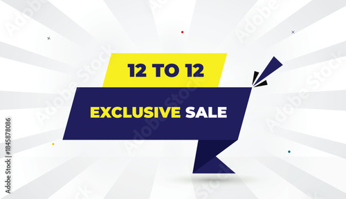 12 to 12 exclusive sale editable eps format web banner vector art illustration template deep blue yellow shapes bold font white gray gradient abstract sun shine business background 4k modern creative 