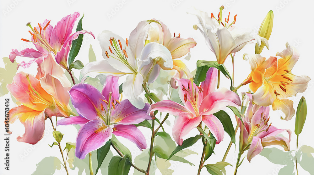 Obraz premium watercolor painting of Elegant wedding invitation card background vector. Minimal hand painted watercolor botanical Lilly flowers texture template background. Design for wedding, cover, poster, rsvp