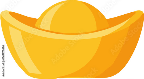 A flat illustration depicts a shiny golden Chinese ingot (yuanbao) symbolizing wealth, prosperity, and good fortune