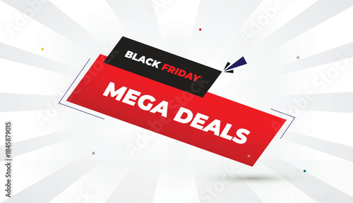 black friday mega deals editable eps format web banner vector art illustration template design red gradient black shapes bold font white gray gradient abstract illustration sun shine business backgrou