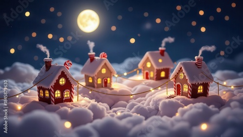 Cozy Christmas Village Under a Full Moon
