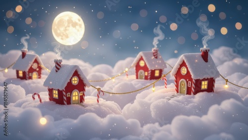 Cozy Christmas Village in Snowy Night