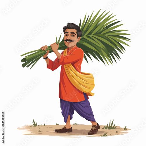 Indian farmer carrying a large bundle of green grass over his shoulder male agriculture