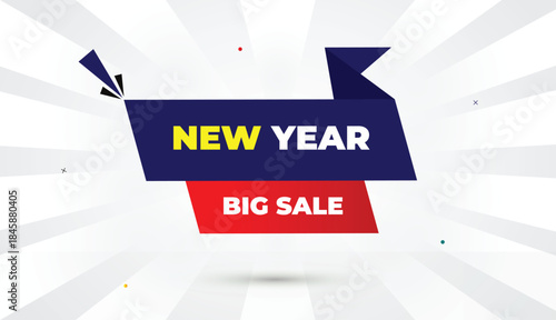 new year sale big editable eps format web banner vector art illustration template design deep blue red gradient shapes yellow bold font white gray gradient abstract sun shine business background 4k