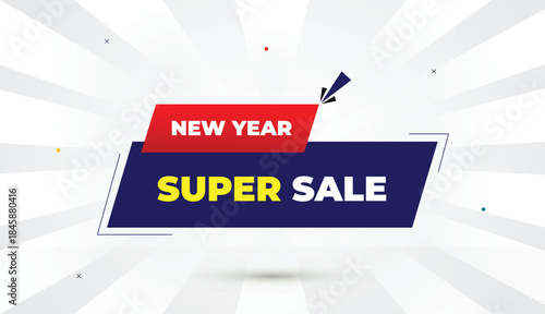 new year super sale editable eps format web banner vector art illustration template design deep blue red gradient shapes yellow bold font white gray gradient abstract illustration sun shine business b