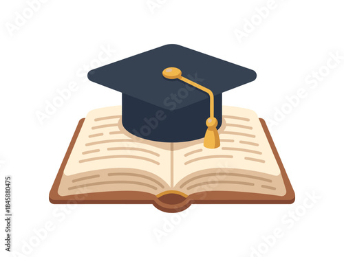 Graduation Cap on Open Book Illustration.