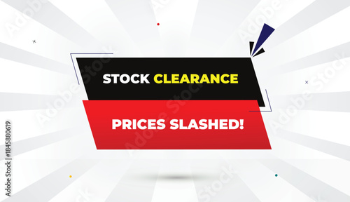 editable eps format vector art illustration template design web banner stock clearance prices slashed black red gradient shapes yellow bold font white gray gradient abstract illustration sun shine bus