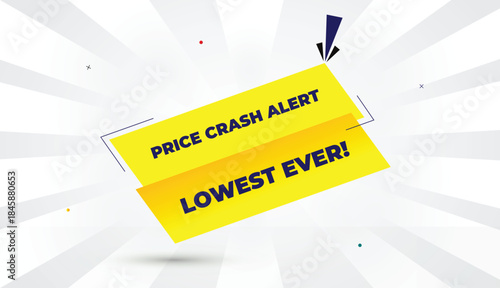 Lowest Ever Price Crash Alert Editable EPS Format Web Banner Vector Art Illustration Template Design Yellow Orange Gradient Shapes Blue Bold Font White Gray Abstract Sunshine Business Background 4K