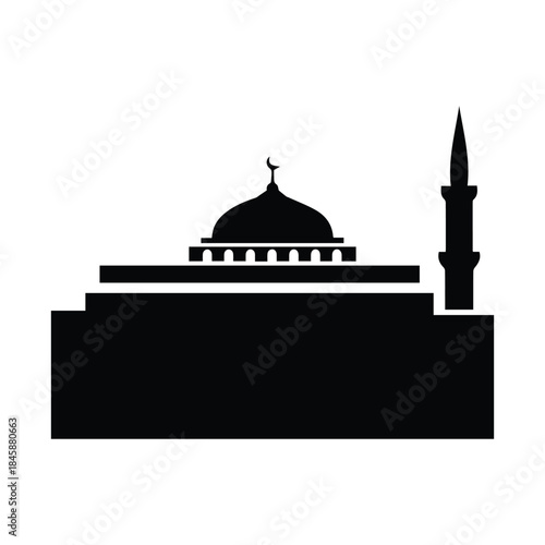 Silhouette of a mosque with a dome and minaret Vector, illustration