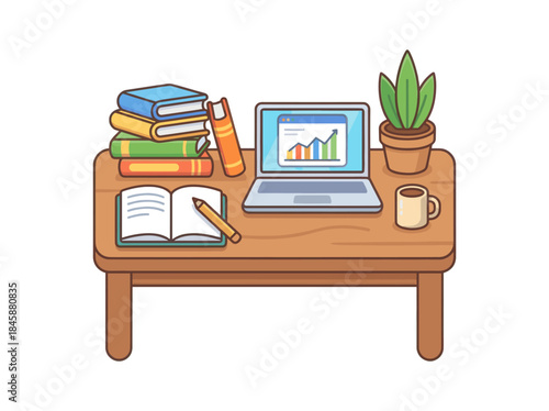 Laptop and Office Supplies on Desk.