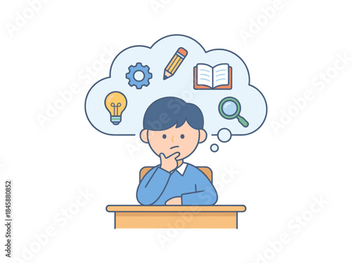 Man Thinking with Thought Bubble Icons.