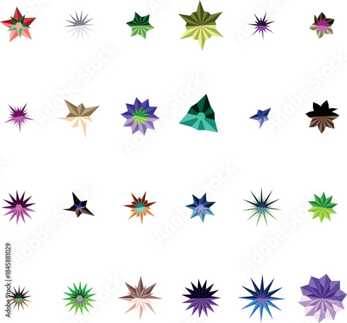 An engaging display of multicolored geometric star shapes arranged neatly on a pristine white surface