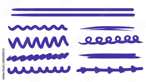 Schilderij op canvas Blue line drawing collection on white background
