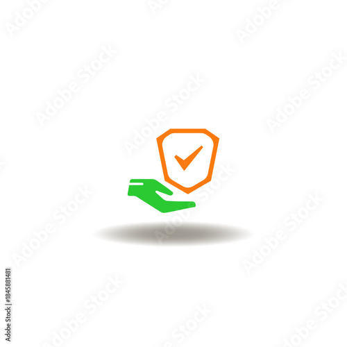 Vector illustration of hand hold shield with check mark. Symbol of DPO Data Protection Officer. Icon of GDPR.