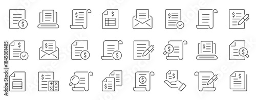 Invoice thin line icons set. Receipt, bill symbol. Editable stroke. Vector