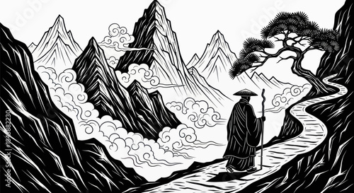 Monks Journey: Solitude and Reflection on a Mountain Path.