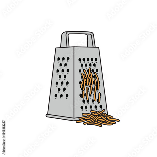 Stainless steel box cheese grater with shredded cheese vector illustration icon in flat cartoon style isolated