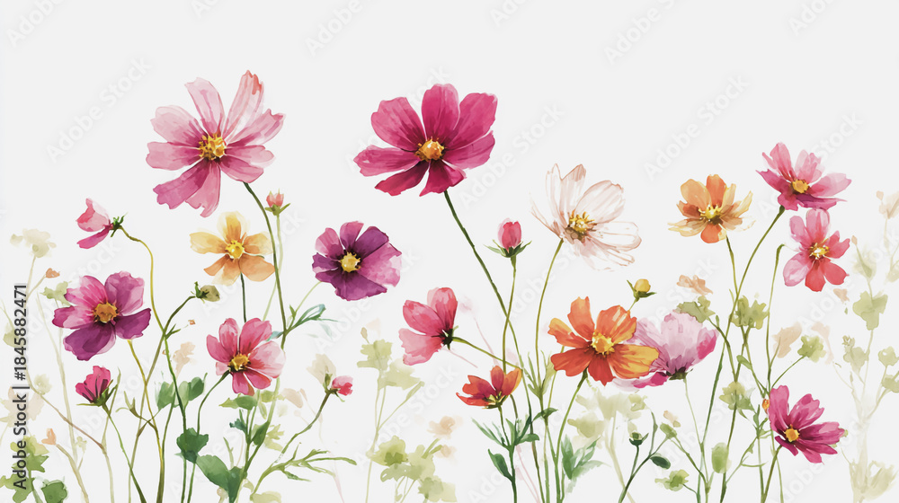 Naklejka premium watercolor painting of Elegant wedding invitation card background vector. Minimal hand painted watercolor botanical flowers texture template background. Design for wedding, vip cover, poster, rsvp