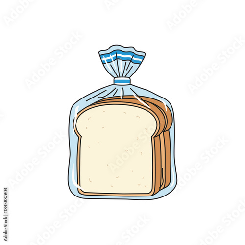Fresh sliced white bread loaf in clear plastic bag packaging vector illustration icon in flat cartoon style isolated on white background
