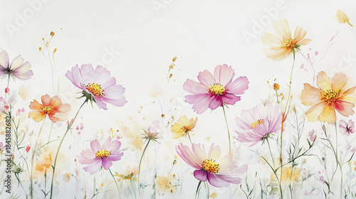 watercolor painting of Elegant wedding invitation card background vector. Minimal hand painted watercolor botanical flowers texture template background. Design for wedding, vip cover, poster, rsvp