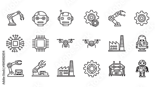 Technology and Industry Line Icon Set for Digital Design
