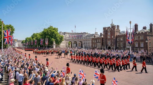 The Queen’s Platinum Jubilee Celebration with Household Division Guards Parading During Trooping the Colour in London
