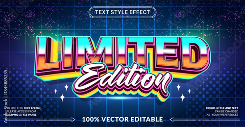 Editable text effect vector “Limited Edition”, featuring pop style with fancy colors, bold shapes, playful highlights, and eye-catching typography for promotions and special releases.