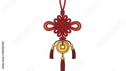 Traditional Chinese knot with coin symbolizing good fortune