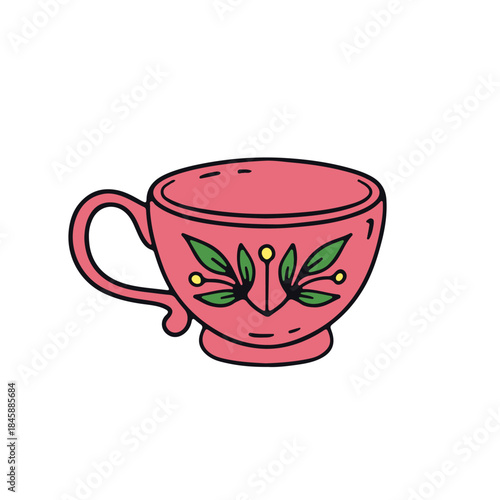 Hand drawn hygge doodle ceramic coffee cup icon vector illustration. Cozy home decor clipart