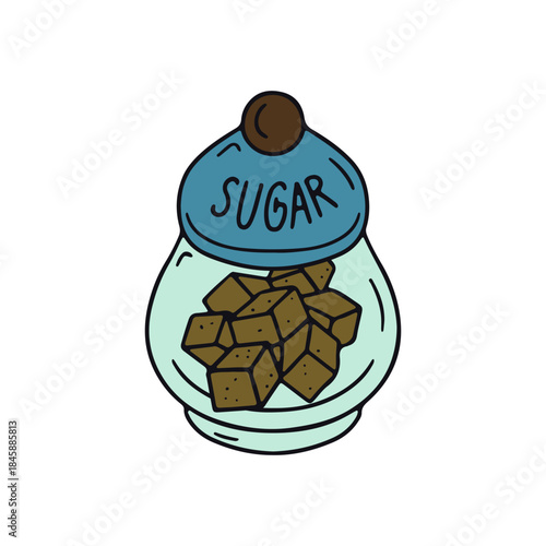 Hand drawn hygge doodle glass jar with brown sugar cubes icon clipart vector illustration