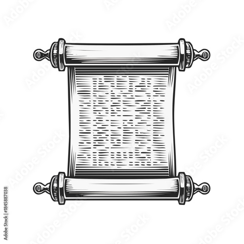 Antique parchment scroll with decorative finials historic document message roll papyrus illustration