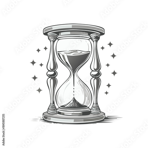 Hourglass sand timer illustrates concept of time passing with flowing sand against a neutral backdrop for concepts of deadlines, past, future