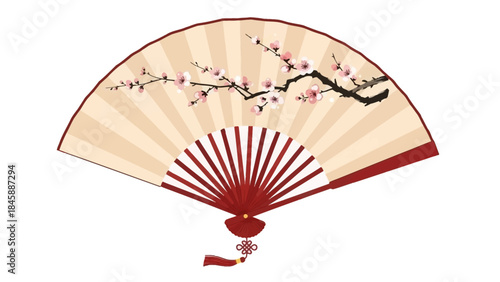 Traditional Japanese hand fan with cherry blossom design