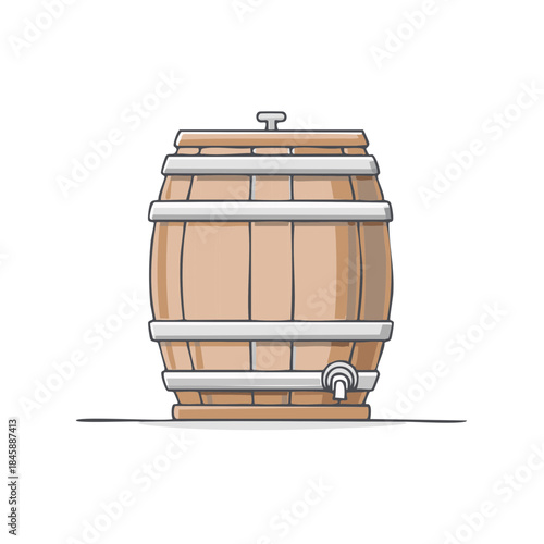 Isolated Wooden Barrel Illustration Container for Aging Beer Wine or Spirits Simple Line Art