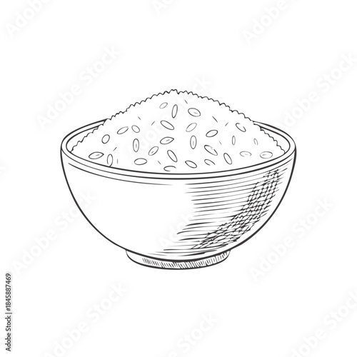 Hand Drawn Bowl of Rice Full of Grains Perfect For a Healthy Meal Preparation